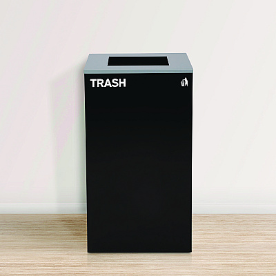 Alpine 29 Gallon Trash/Recycling Cans, Steel, Green Compost Can with Mixed Lid, Black Trash Can with Square Lid (ALH4450BLKKIT13)