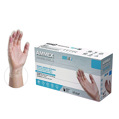AMMEX Professional Vinyl Exam Gloves, Powder-Free, X-Large, Clear, 100/Box (AXCVPF68100BX)