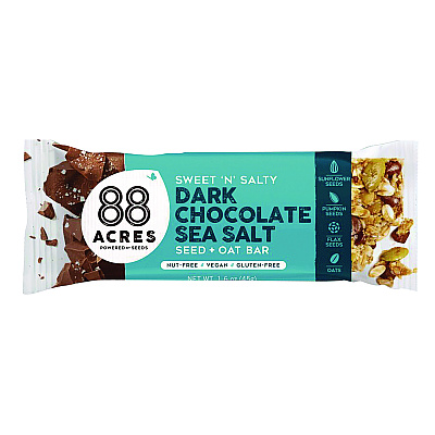 88 ACRES Sweet 'N Salty Gluten-Free Dark Chocolate Sea Salt Seed and Oat Bar, 1.6 oz Bar, 9/Box (AABACY00504)