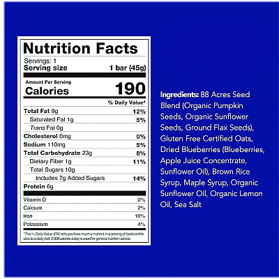 88 ACRES Warm 'N Chewey Gluten-Free Blueberry/Lemon Seed and Oat Bar, 1.6 oz Bar, 9/Box (AABACY00592)