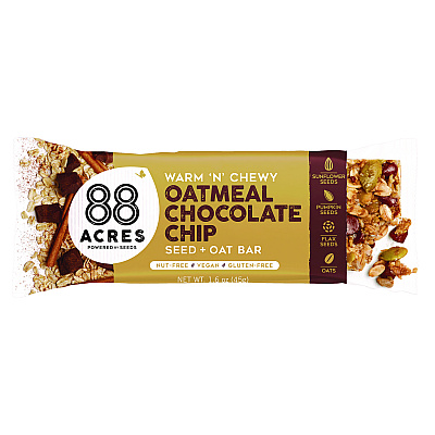 88 ACRES Warm 'N Chewy Gluten-Free Oatmeal/Chocolate Chip Seed and Oat Bar, 1.6 oz Bar, 9/Box (AABACY11049)