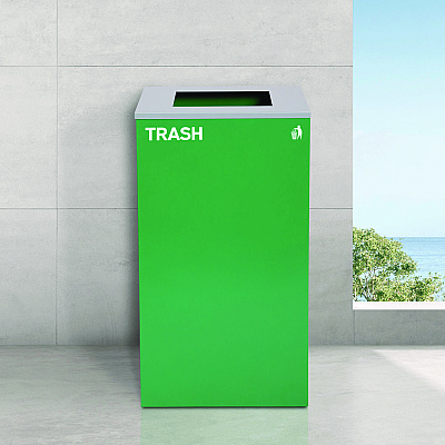 Alpine 29 Gallon Trash/Recycling Cans, Steel, Blue Recycling Can, Green Recycling Can, Black Trash Can with Square Lids (ALH4450BLKKIT17)