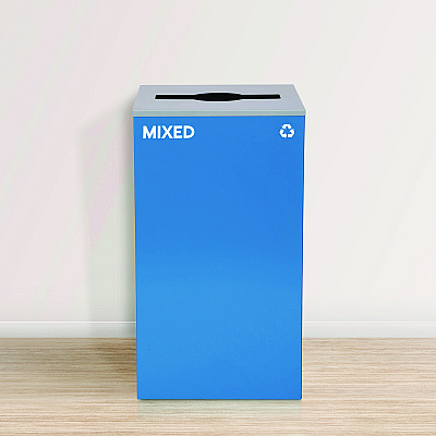 Alpine 29 Gallon Trash/Recycling Cans, Steel, Blue Mixed Recycling Can w/Mixed Lid, Green Compost and Black Trash Cans w/Square Lids (ALH4450BLKKIT19)