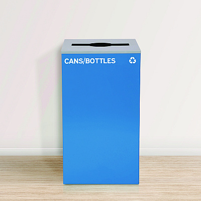 Alpine 29 Gallon Trash/Recycling Cans, Steel, Blue Cans/Bottles Recycling Can w/Mixed Lid, Green Compost and Black Trash w/Sq Lid (ALH4450BLKKIT20)