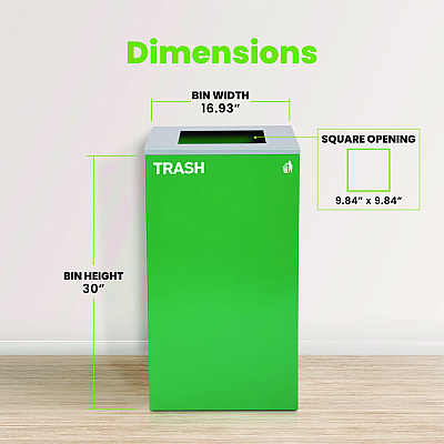 Alpine 29 Gallon Trash/Recycling Cans, Steel, Green Trash Can with Square Lid (ALH4450KITGRNST)
