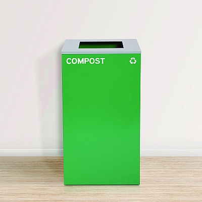 Alpine 29 Gallon Trash/Recycling Cans, Steel, Green Compost Can with Square Lid (ALH4450KITGRNSC)