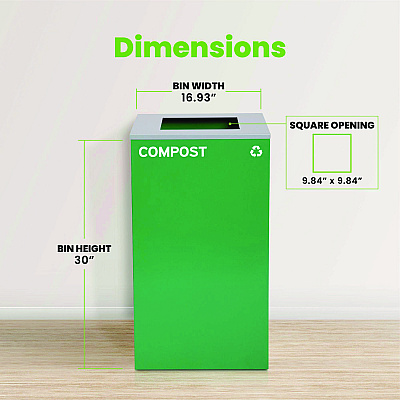 Alpine 29 Gallon Trash/Recycling Cans, Steel, Green Compost Can with Square Lid (ALH4450KITGRNSC)