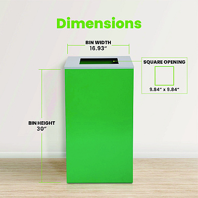Alpine 29 Gallon Trash/Recycling Cans, Steel, Green Can with Square Lid (ALH4450KITGRNS)