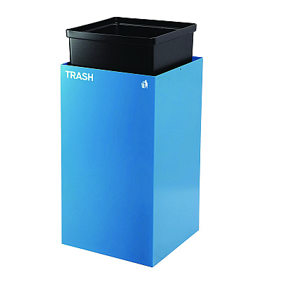 Alpine 29 Gallon Trash/Recycling Cans, Steel, Blue Trash Can with Square Lid (ALH4450KITBLUST)