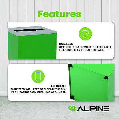 Alpine 29 Gallon Trash/Recycling Cans, Steel, Green Can with Mixed Lid (ALH4450KITGRNM)