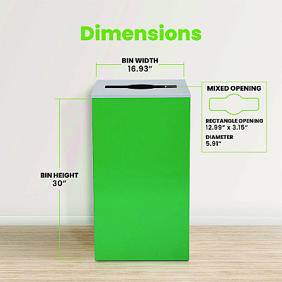Alpine 29 Gallon Trash/Recycling Cans, Steel, Green Can with Mixed Lid (ALH4450KITGRNM)