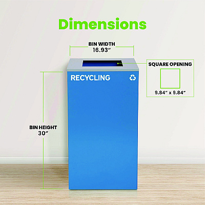 Alpine 29 Gallon Trash/Recycling Cans, Steel, Blue Recycling Can with Square Lid (ALH4450KITBLUSR)