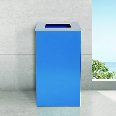Alpine 29 Gallon Trash/Recycling Cans, Steel, Blue Can with Square Lid (ALH4450KITBLUS)