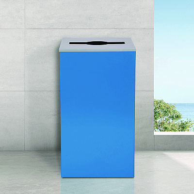 Alpine 29 Gallon Trash/Recycling Cans, Steel, Blue Can with Mixed Lid (ALH4450KITBLUM)