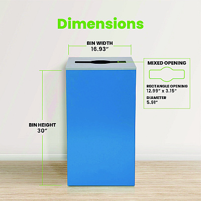 Alpine 29 Gallon Trash/Recycling Cans, Steel, Blue Can with Mixed Lid (ALH4450KITBLUM)