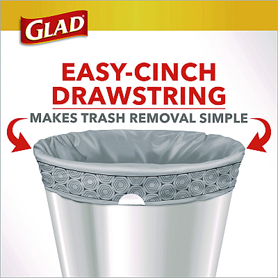 Glad Medium Drawstring Trash Bags with Clorox, 8 gal, Lemon Fresh Bleach Scent, 0.74 mil, 23" x 21.63", Gray, 26/Box (CLO79316)