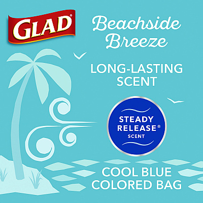 Glad Small Kitchen Drawstring Trash Bags, 4 gal, Beachside Breeze Scent, 0.5 mil, 18" x 17", Blue, 80/Box (CLO79155)
