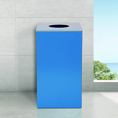 Alpine 29 Gallon Trash/Recycling Cans, Steel, Blue Can with Circle Lid (ALH4450KITBLUC)