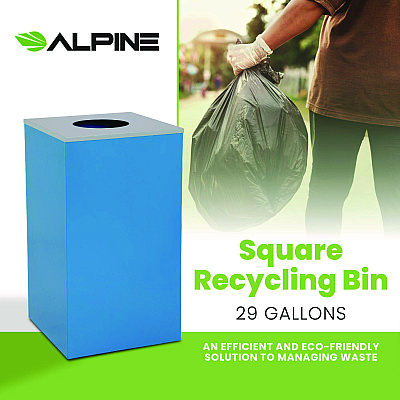 Alpine 29 Gallon Trash/Recycling Cans, Steel, Blue Can with Circle Lid (ALH4450KITBLUC)