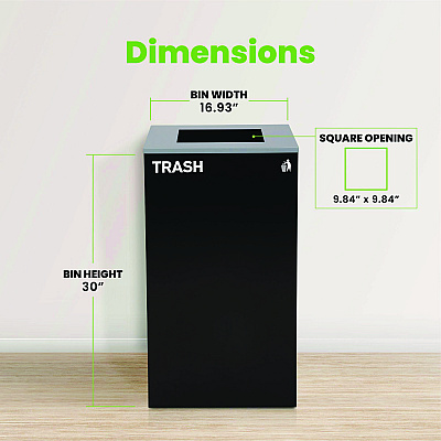 Alpine 29 Gallon Trash/Recycling Cans, Steel, Black Trash Can with Square Lid (ALH4450KITBLKST)