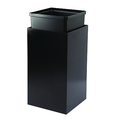 Alpine 29 Gallon Trash/Recycling Cans, Steel, Black Can with Square Lid (ALH4450KITBLKS)
