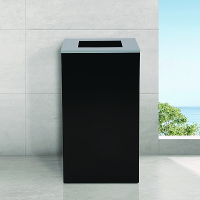 Alpine 29 Gallon Trash/Recycling Cans, Steel, Black Can with Square Lid (ALH4450KITBLKS)