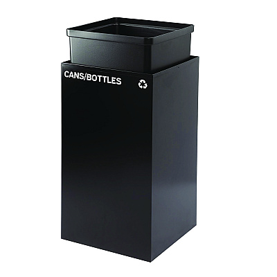 Alpine 29 Gallon Trash/Recycling Cans, Steel, Black Cans/Bottles Recycling Can with Mixed Lid (ALH4450KITBLKMC)