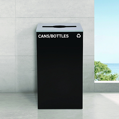 Alpine 29 Gallon Trash/Recycling Cans, Steel, Black Cans/Bottles Recycling Can with Mixed Lid (ALH4450KITBLKMC)