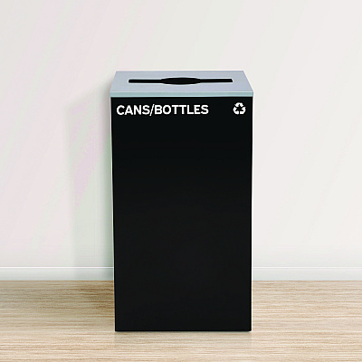 Alpine 29 Gallon Trash/Recycling Cans, Steel, Black Cans/Bottles Recycling Can with Mixed Lid (ALH4450KITBLKMC)