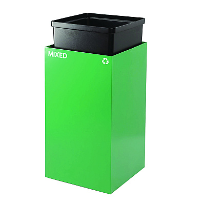 Alpine 29 Gallon Trash/Recycling Cans, Steel, Blue Recycling and Black Trash Cans w/Square Lid, Green Mixed Recycling Can Mixed Lid (ALH4450BLKKIT22)