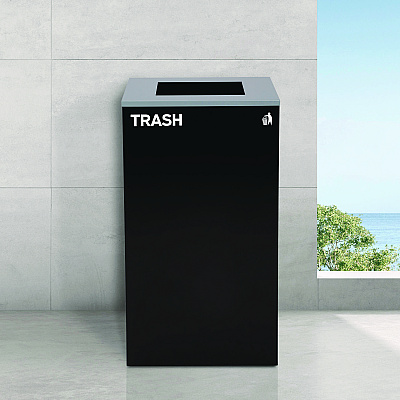 Alpine 29 Gallon Trash/Recycling Cans, Steel, Blue Recycling and Black Trash Cans w/Square Lid, Green Mixed Recycling Can Mixed Lid (ALH4450BLKKIT22)