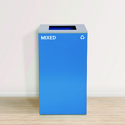 Alpine 29 Gallon Trash/Recycling Cans, Steel, Blue Mixed Recycling and Black Trash Cans w/Square Lids, Green Compost Can w/Mixed Lid (ALH4450BLKKIT24)