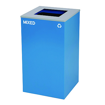 Alpine 29 Gallon Trash/Recycling Cans, Steel, Blue Mixed Recycling and Black Trash Cans w/Square Lids, Green Compost Can w/Mixed Lid (ALH4450BLKKIT24)