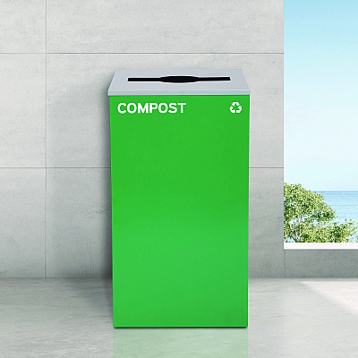 Alpine 29 Gallon Trash/Recycling Cans, Steel, Blue Mixed Recycling and Green Compost Cans w/Mixed Lids, Black Trash Can w/Square Lid (ALH4450BLKKIT28)