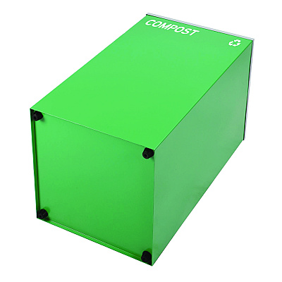 Alpine 29 Gallon Trash/Recycling Cans, Steel, Blue Mixed Recycling and Green Compost Cans w/Mixed Lids, Black Trash Can w/Square Lid (ALH4450BLKKIT28)