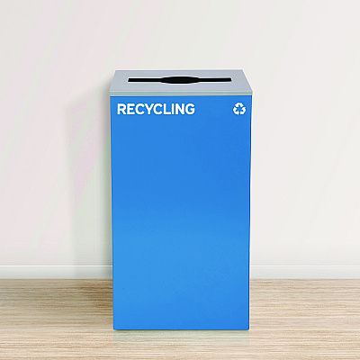 Alpine 29 Gallon Trash/Recycling Cans, Steel, Blue Recycling and Green Mixed Recycling Can w/Mixed Lids, Black Trash Can w/Sq Lid (ALH4450BLKKIT31)