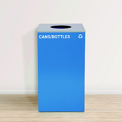 Alpine 29 Gallon Trash/Recycling Cans, Steel, Blue Cans/Bottles with Circle Lid, Green Compost and Black Trash Cans with Square Lids (ALH4450BLKKIT34)
