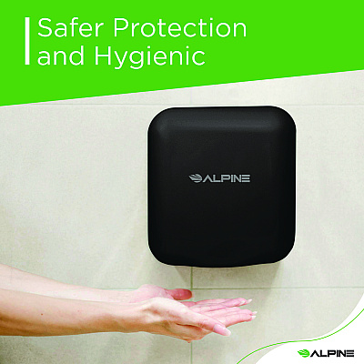 Alpine Hemlock Commercial Automatic 120V Hand Dryer, 6.69 x 11.41 x 12.31, Stainless Steel, Black (ALHALP40010BLA)