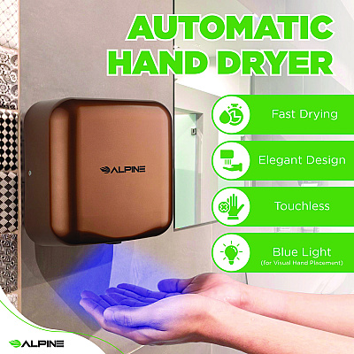 Alpine Hemlock Commercial Automatic 120V Hand Dryer, 6.68 x 11.41 x 12.31, Stainless Steel, Copper (ALHALP40010COP)