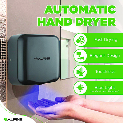 Alpine Hemlock Commercial Automatic 120V Hand Dryer, 6.68 x 11.41 x 12.31, Stainless Steel, Gray (ALHALP40010GRY)