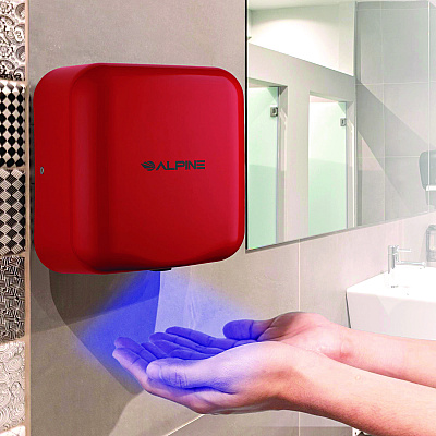 Alpine Hemlock Commercial Automatic 120V Hand Dryer, 6.68 x 11.41 x 12.31, Stainless Steel, Red (ALHALP40010RED)