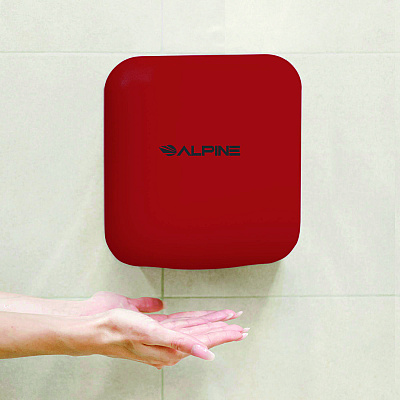 Alpine Hemlock Commercial Automatic 120V Hand Dryer, 6.68 x 11.41 x 12.31, Stainless Steel, Red (ALHALP40010RED)