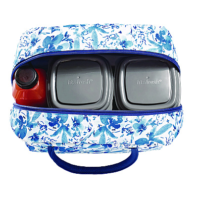 fit + fresh Simplified Lunch Bag, 9 x 6 x 10, Blue Floral (FAF7039SIM3166)