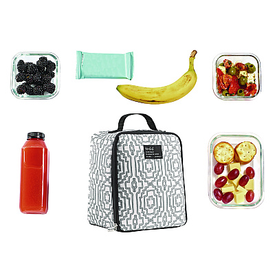 fit + fresh Lunch Bag, 8 x 6 x 10, Black and White Geometric (FAF7613FF3242)