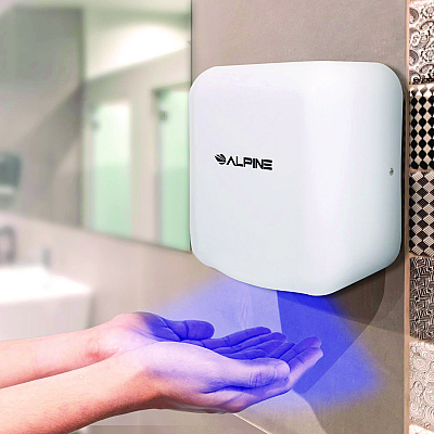 Alpine Hemlock Commercial Automatic 120V Hand Dryer, 6.68 x 11.41 x 12.31, Stainless Steel, White (ALHALP40010WHI)