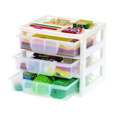 IRIS 3-Drawer Desktop Storage, Plastic, 14.6 x 12.31 x 12.75, White/Clear (IRS301161)