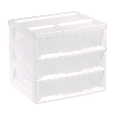 IRIS 3-Drawer Desktop Storage, Plastic, 14.6 x 12.31 x 12.75, White/Clear (IRS301161)