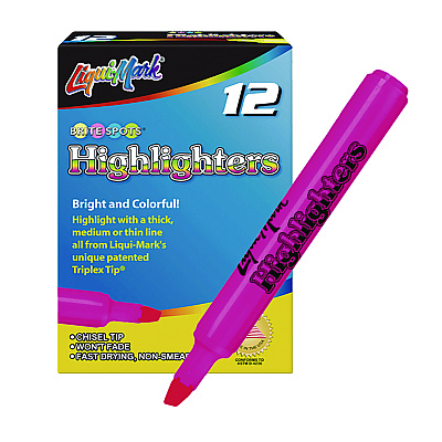LIQUI-MARK Tank Fluorescent Highlighter, Pink Ink, Chisel Tip, Pink Barrel, Dozen (LQM60622)