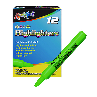 LIQUI-MARK Tank Fluorescent Highlighter, Green Ink, Chisel Tip, Green Barrel, Dozen (LQM61211)