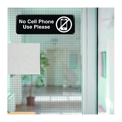 General Printing & Design No Cell Phone Use Please Indoor/Outdoor Wall Sign, 9 x 3, Black Face, White Graphics, 3/Pack (EXOEGPHD0266S)